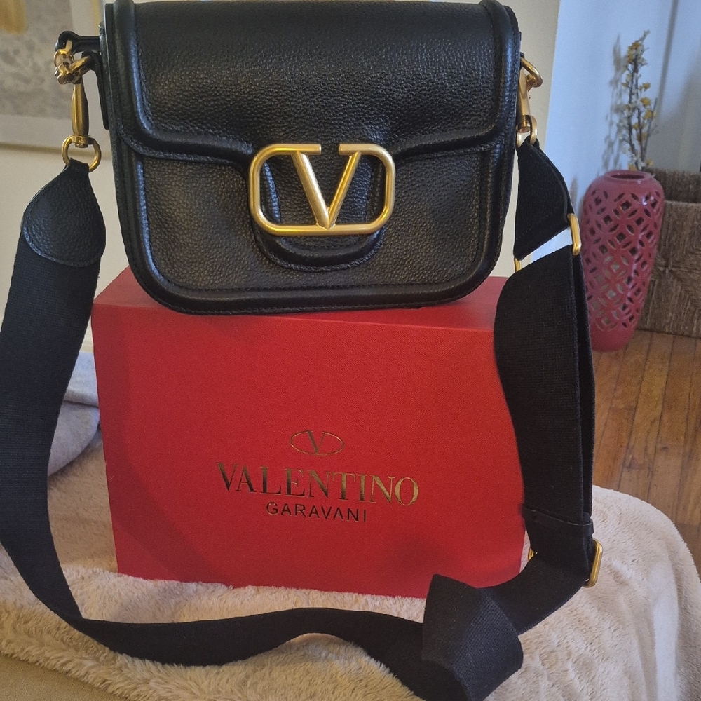 Valentino Garavani Black Crossbody Bag with Gold Accents